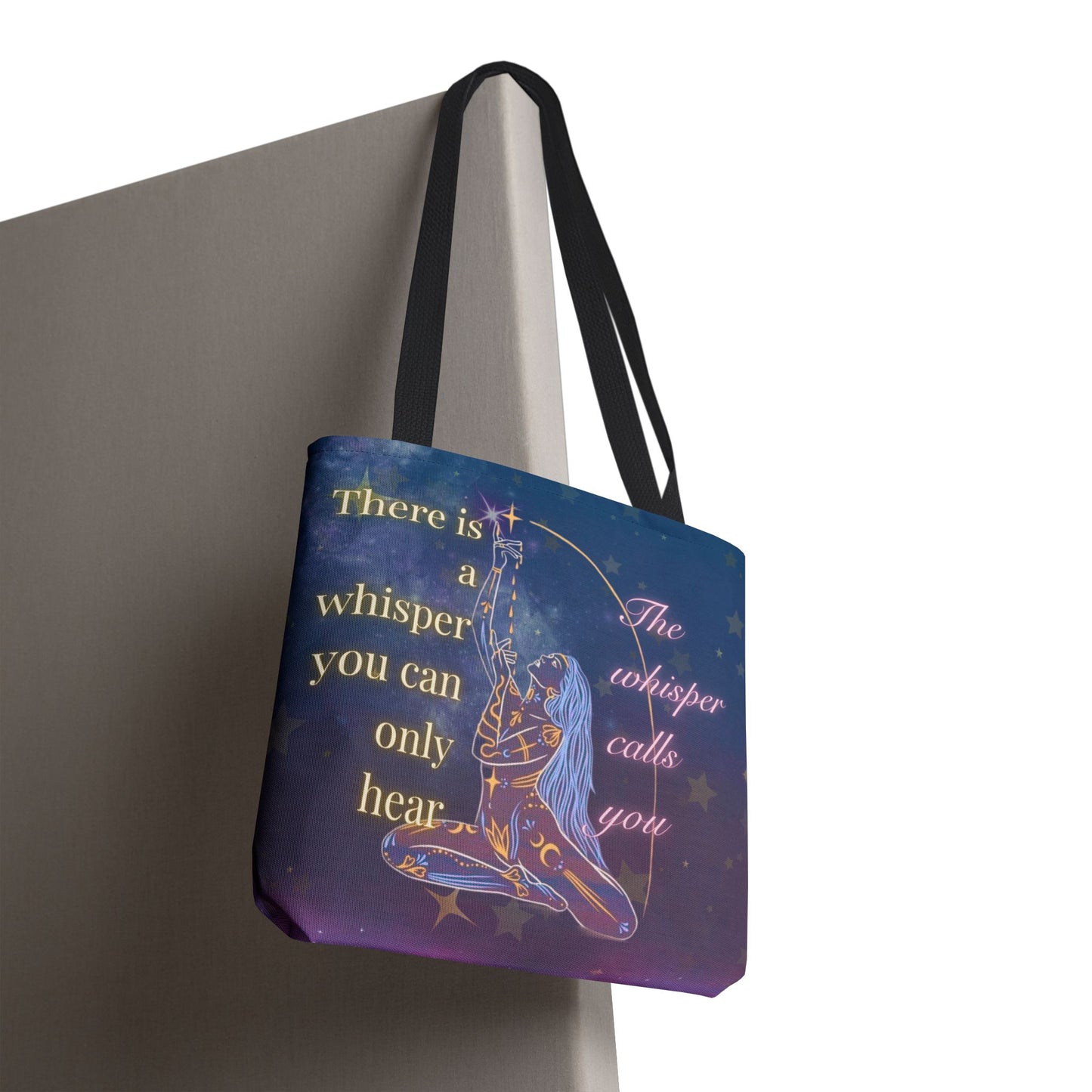 Whispers of the Universe Tote Bag – Goddess Moon & Stars Design | Spiritual, Empowering, Eco-Friendly Tote