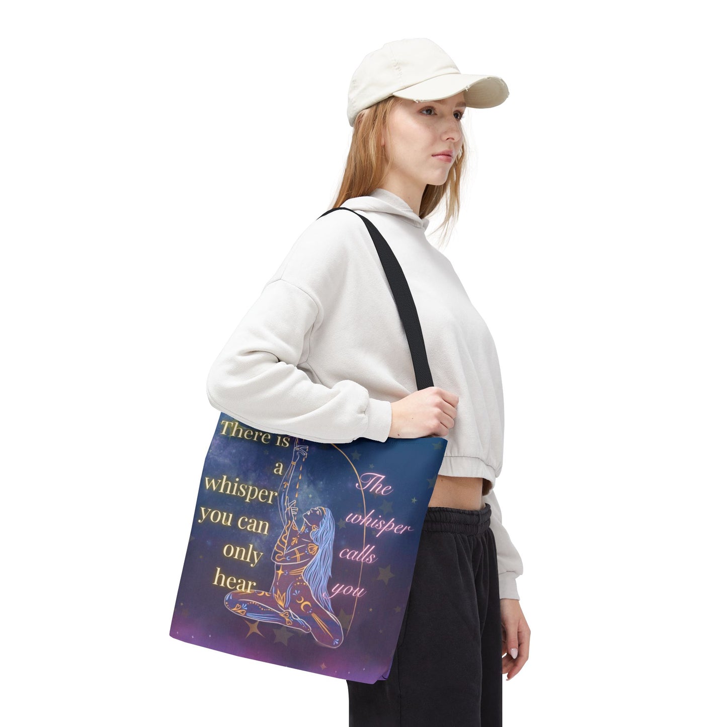 Whispers of the Universe Tote Bag – Goddess Moon & Stars Design | Spiritual, Empowering, Eco-Friendly Tote