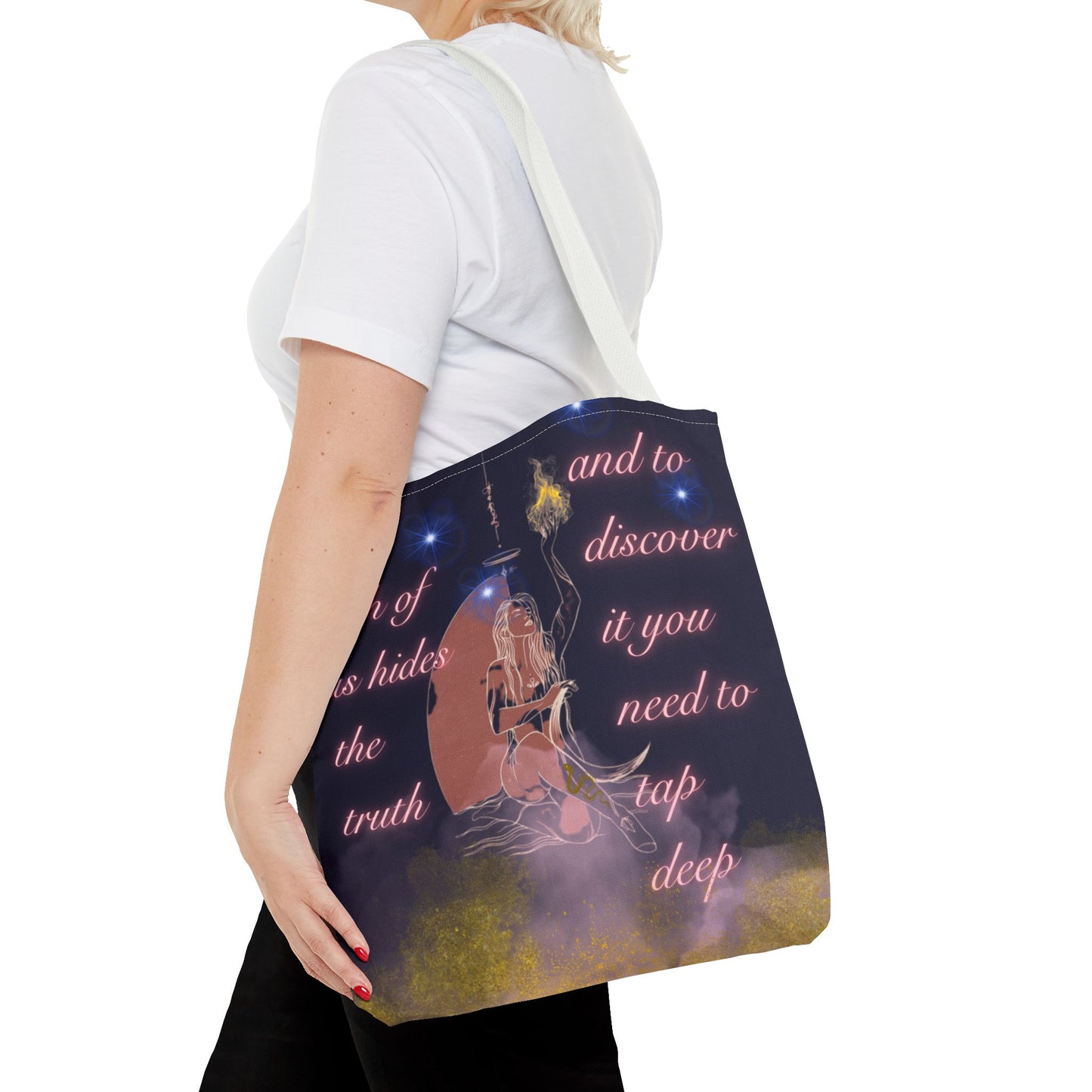 Serpent & Flame Tote – Cosmic Light | Goddess & Serpent Empowerment Tote Bag, Spiritual & Mystical