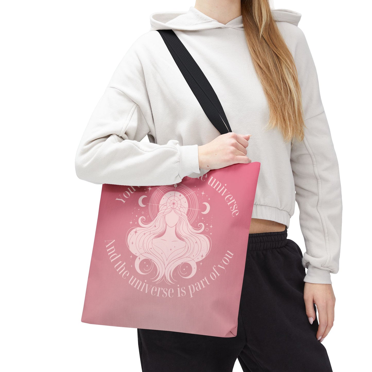 Affirmation Tote Bag — “You are part of the universe” Pink Spiritual Shopper