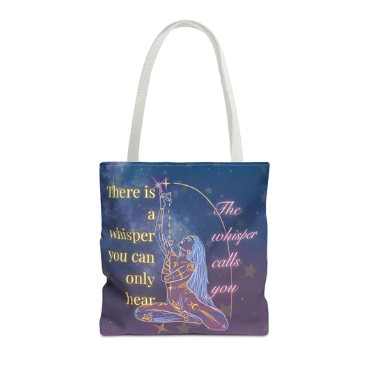 Whispers of the Universe Tote Bag – Goddess Moon & Stars Design | Spiritual, Empowering, Eco-Friendly Tote