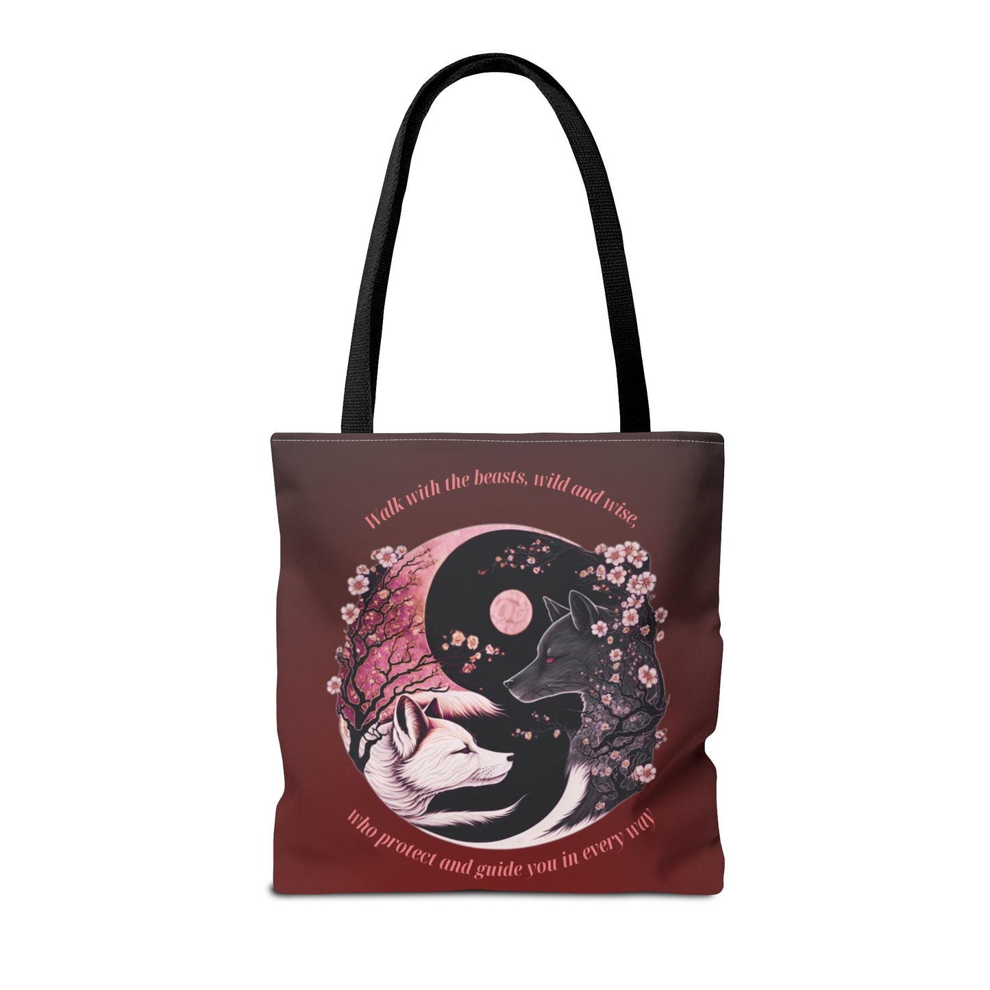 Goddess Tote Bag with Moon & Wolf Design, Boho Reusable Bag, Earthy Gift for Nature Lovers, Yoga & Spiritual Tote, Eco-Friendly Shopping Bag